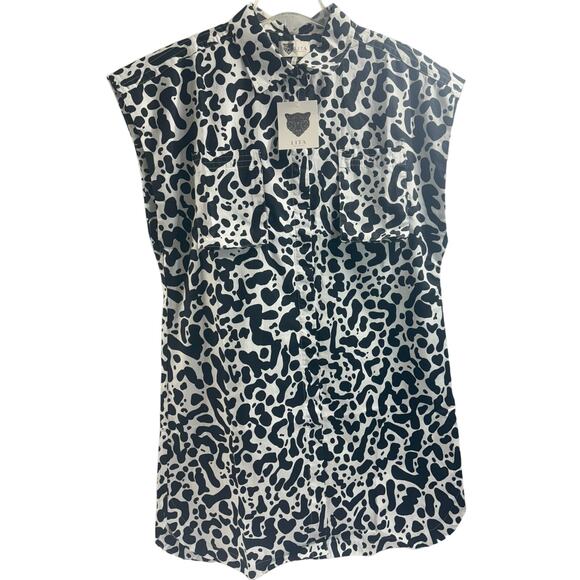 Lita by Ciara NWT Muscle‎ Button-Up Shirt Dress Black/White Cheetah Size Medium - Picture 1 of 4